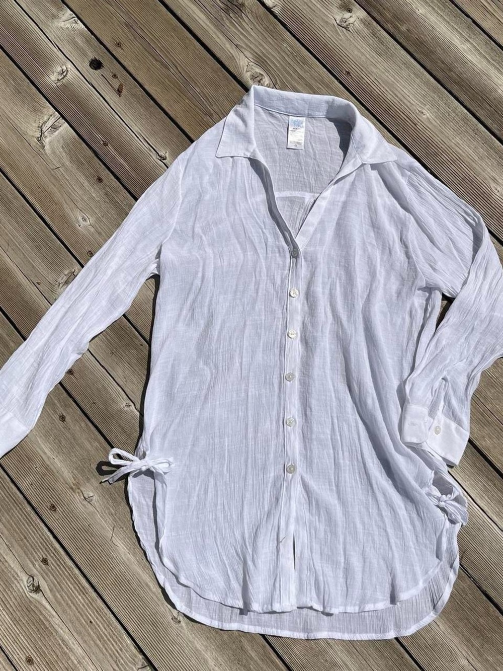 Time and Tru white flowy button up beach top